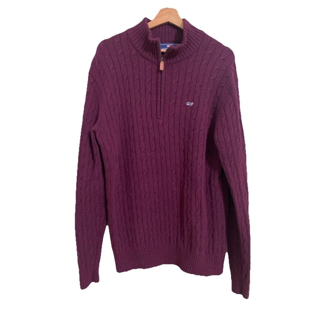 Vineyard Vines Wool Knit Sweater Burgundy Pullover 1/4 Zip Preppy Men's Size M